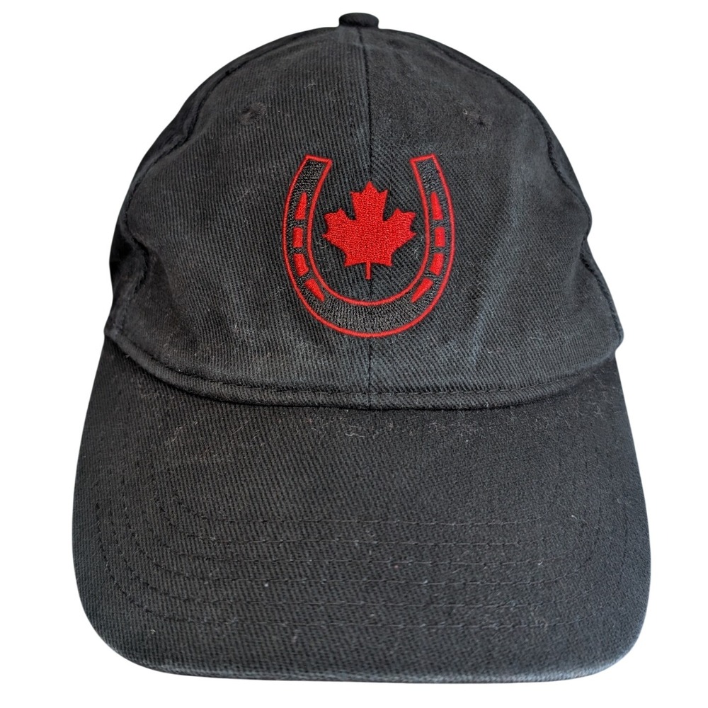 Equine‎ Equestrian Canada Black Embroidered Baseball Cap Hat Horseshoe Mapleleaf